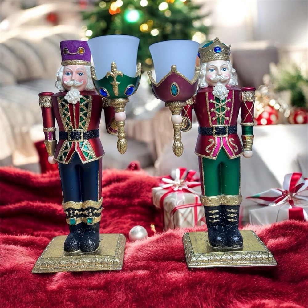 Costco Nutcracker Candleholders Set of 2 12” Tall Open Box Unused Christmas